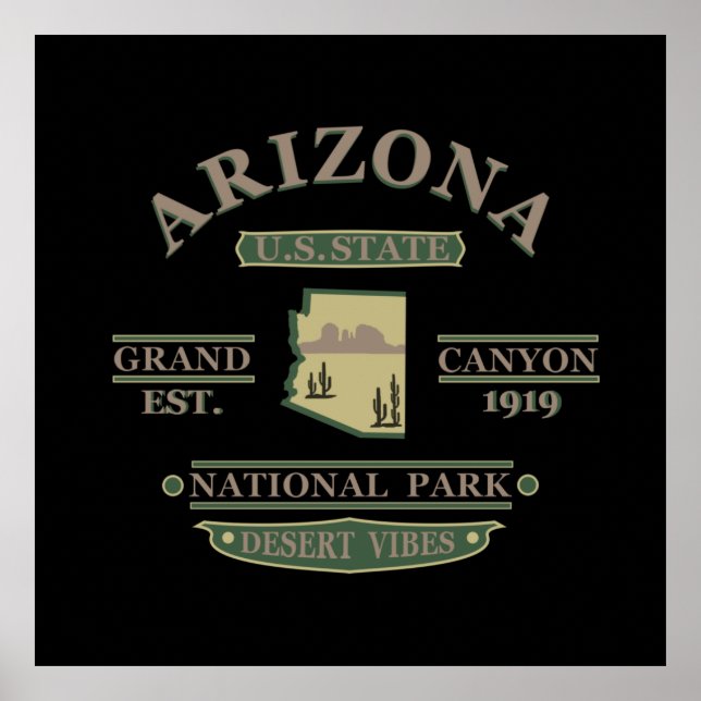 Affiche carte de l'état d'arizona (Devant)