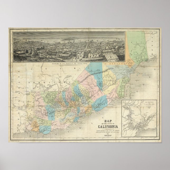 Affiche Carte De L'État De Californie (Devant)