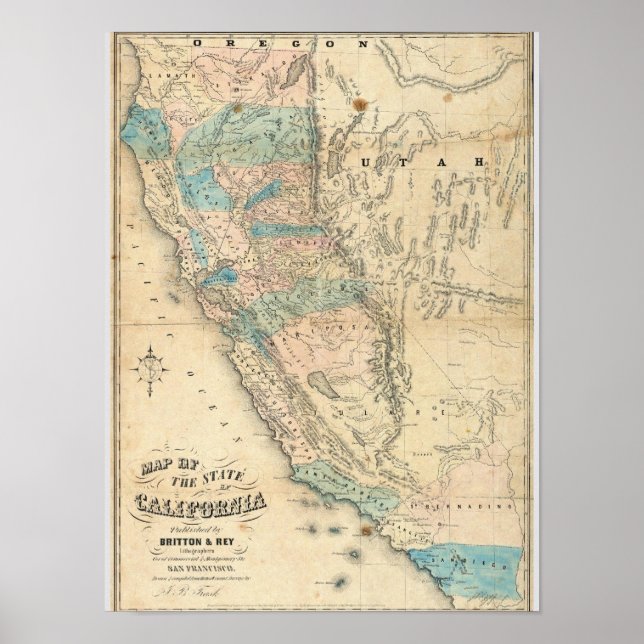 Affiche Carte de l'État de Californie (Devant)