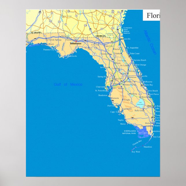 Affiche Carte de l'État de Floride (Devant)