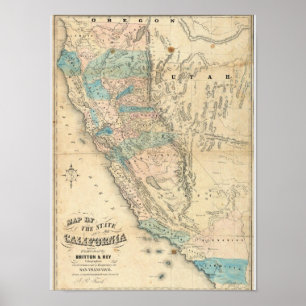 Affiche Carte de l'état de la Californie