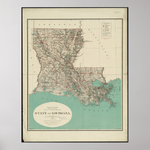 Affiche Carte de l'état de la Louisiane Vintage