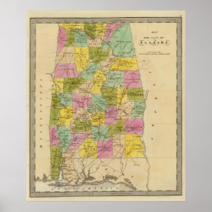 Affiche Carte de l'état de l'Alabama