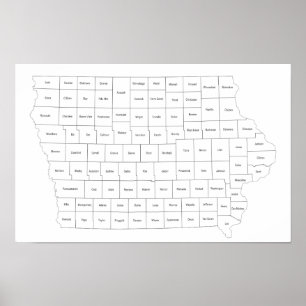 Affiche carte de l'État de l'Iowa avec les contours et les