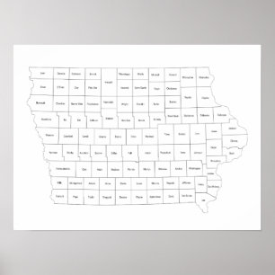 Affiche Carte de l'État de l'Iowa avec les contours et les