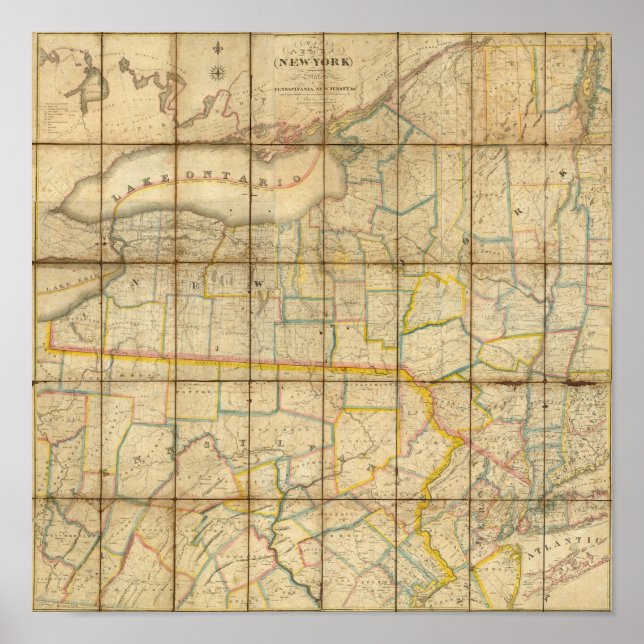 Affiche Carte de l'État de New York (Devant)