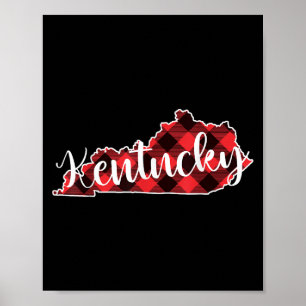 Affiche Carte de l'État du Kentucky à carreaux de buffle N