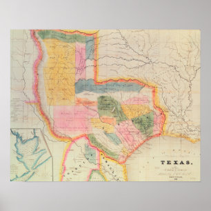 Affiche Carte de l'état du Texas   1835