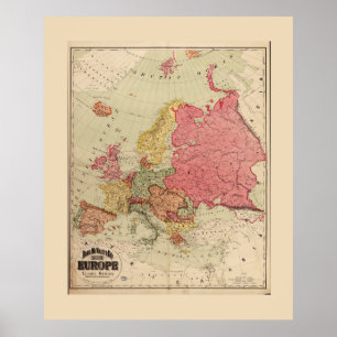 Affiche Carte de l'Europe de Rand McNally (1894)