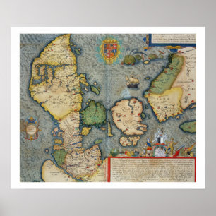 Affiche Carte de l'Europe du Nord, de 'Civitates Orbis