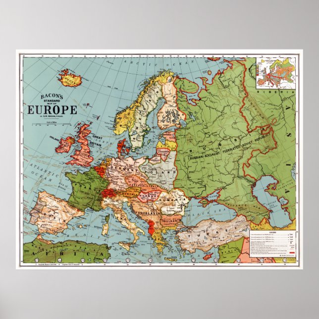 Affiche Carte de l'Europe par G. Washington Bacon (1830-19 (Devant)