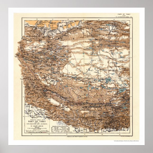 Affiche Carte de l'expédition Tibet Hedin 1909 (Devant)