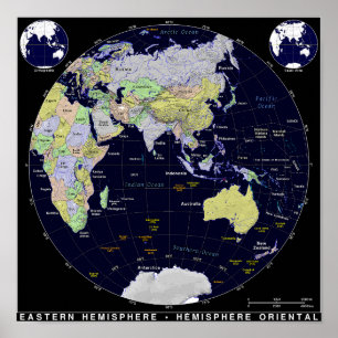 Affiche Carte de l'hémisphère oriental