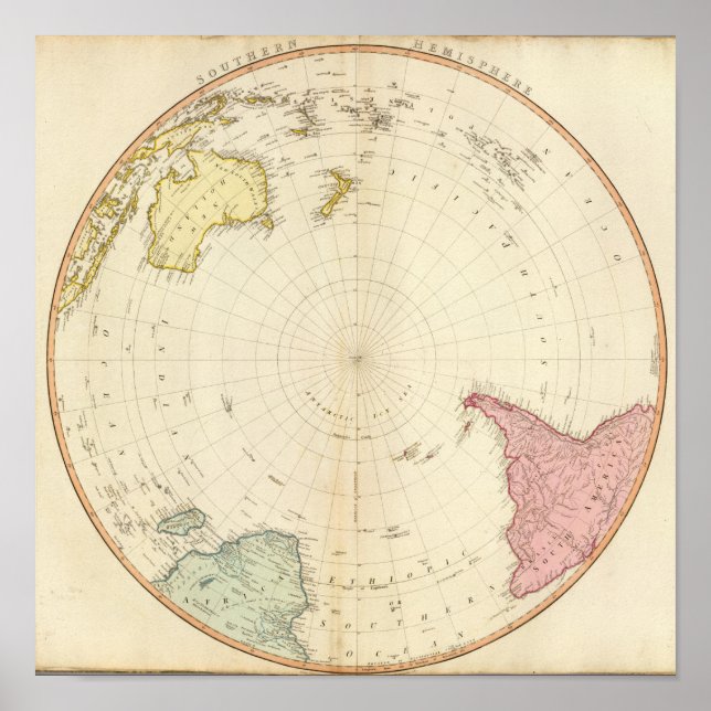 Affiche Carte de l'hémisphère Sud (Devant)