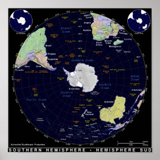 Affiche Carte de l'hémisphère sud