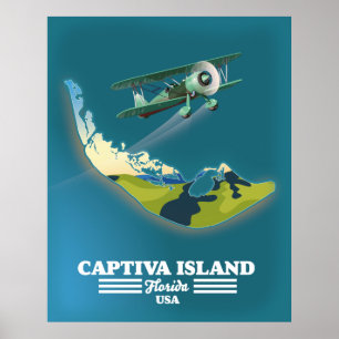 Affiche Carte de l'île Captiva Floride États-Unis