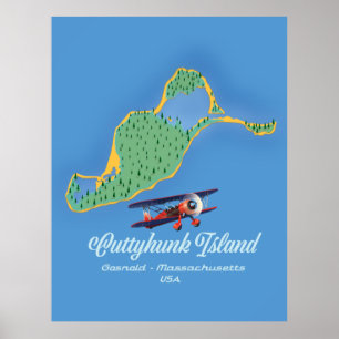 Affiche Carte de l'île de Cuttyhunk Gosnold, Massachusetts