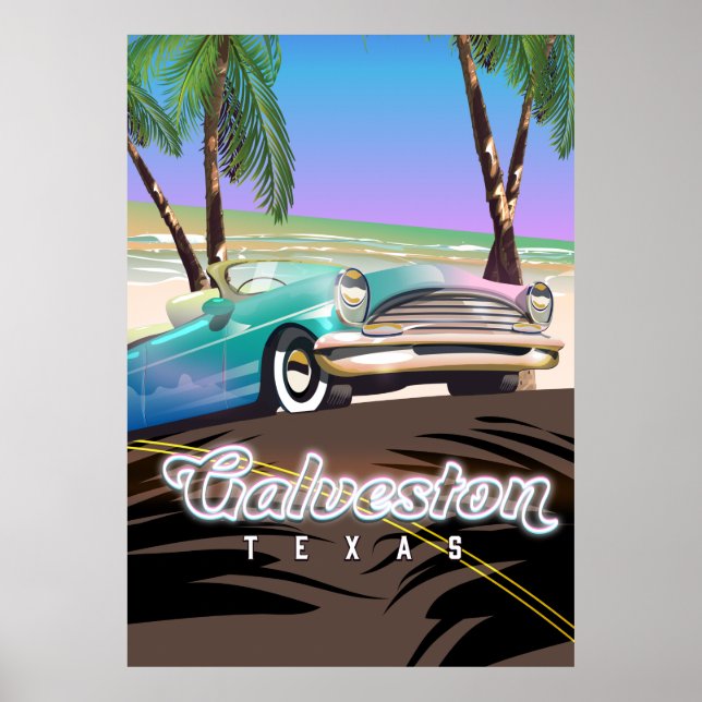 Affiche Carte de l'île de Galveston Texas États-Unis (Devant)