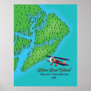 Affiche Carte de l'île de Hilton Head en Caroline du Sud