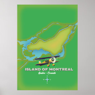 Affiche Carte de l'île de Montréal Canada