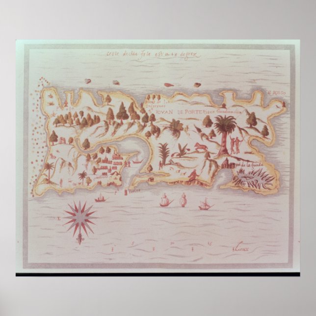 Affiche Carte de l'île de Porto Rico, 1599 (Devant)
