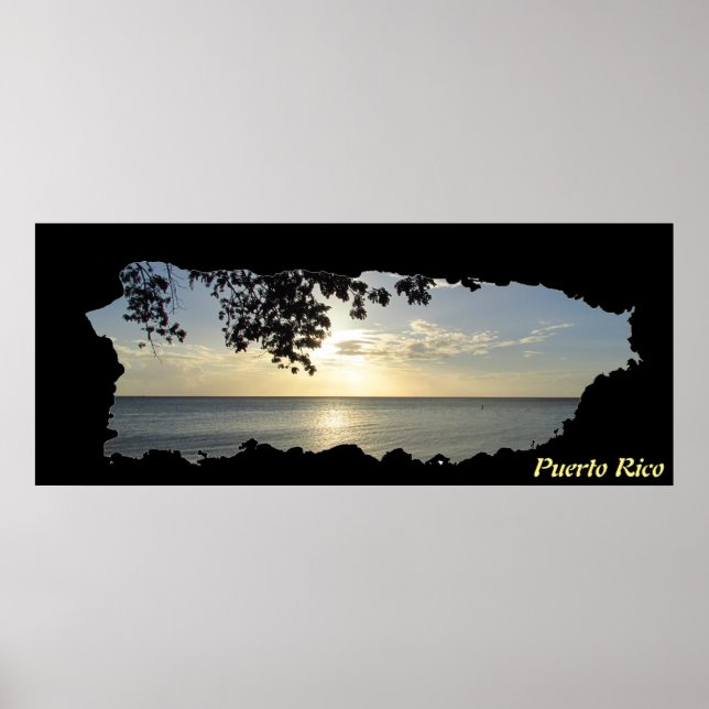 Affiche Carte de l'île de Porto Rico coucher de soleil 3 (Devant)