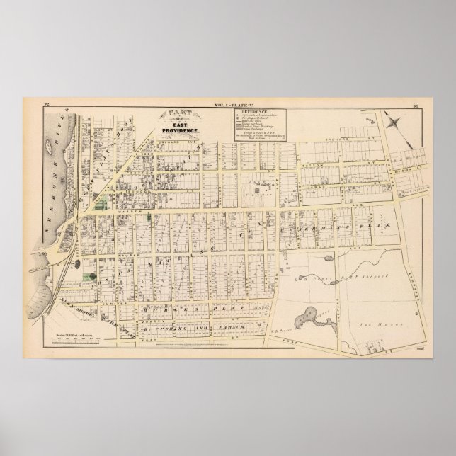 Affiche Carte de l'île de Rhode East Providence (Devant)