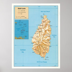 Affiche Carte de l'île de Sainte-Lucie (1991)