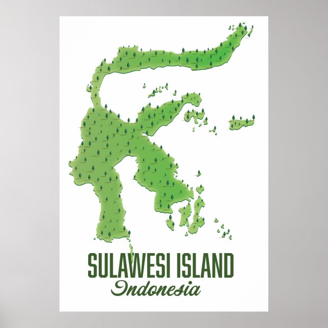 Affiche Carte de l'île de Sulawesi Indonésie (Devant)