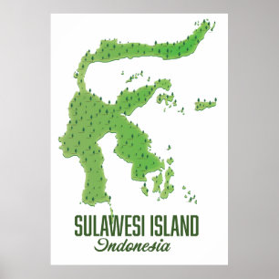 Affiche Carte de l'île de Sulawesi Indonésie