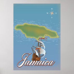 Affiche Carte de l'île de voyage de Jamaïque
