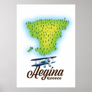 Affiche Carte de l'île d'Égine Grèce