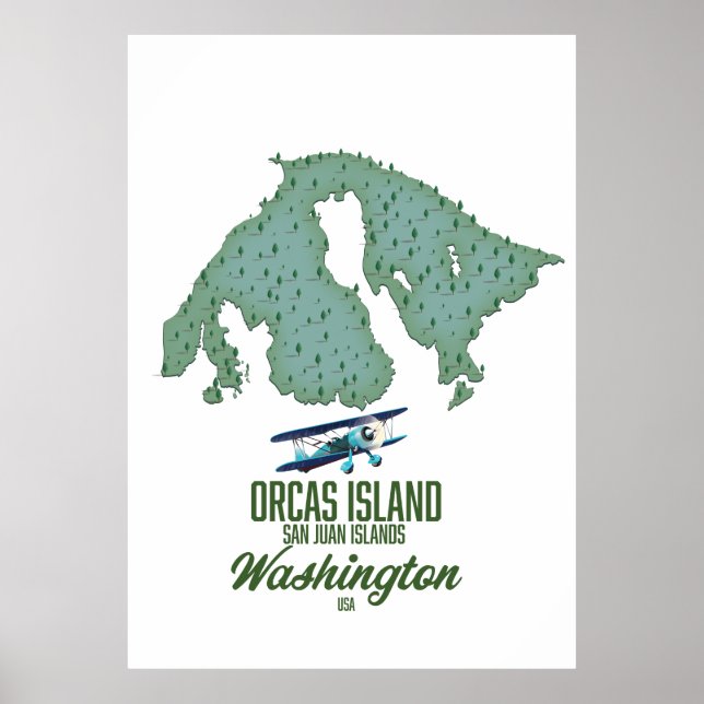 Affiche Carte de l'île des Orques, Washington, États-Unis (Devant)