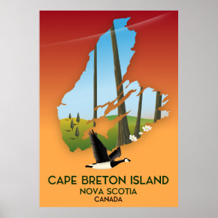Affiche Carte de l'île du Cap-Breton Nouvelle-Écosse Canad