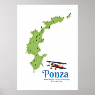 Affiche Carte de l'île italienne de Ponza.
