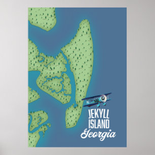 Affiche Carte de l'île Jekyll Géorgie États-Unis