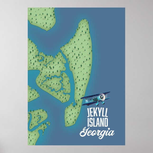 Affiche Carte de l'île Jekyll Géorgie États-Unis (Devant)