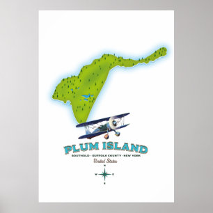 Affiche Carte de l'île Plum, Southold comté de Suffolk, Ne
