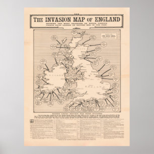 Affiche Carte de l'invasion des îles britanniques (1909)