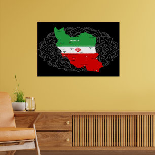 Affiche Carte de l'Iran avec drapeau et emblème