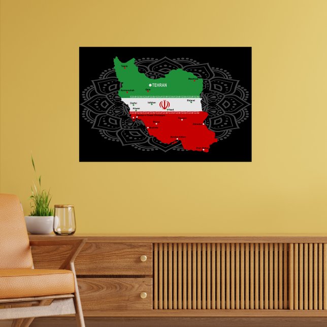 Affiche Carte de l'Iran avec drapeau et emblème (Salon 2)