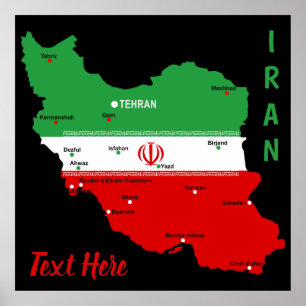 Affiche Carte de l'Iran avec drapeau et emblème