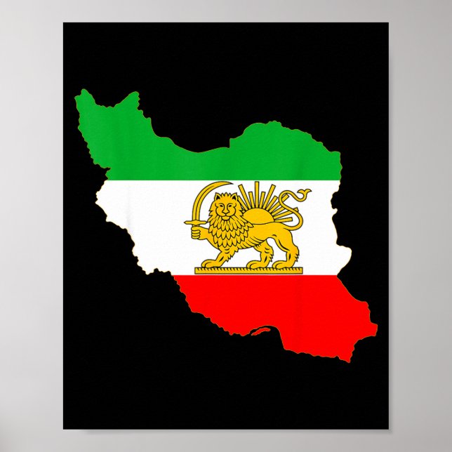 Affiche carte de l'Iran avec emblème de lion et de soleil, (Devant)