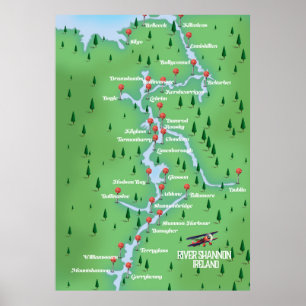 Affiche Carte de l'Irlande de la rivière Shannon