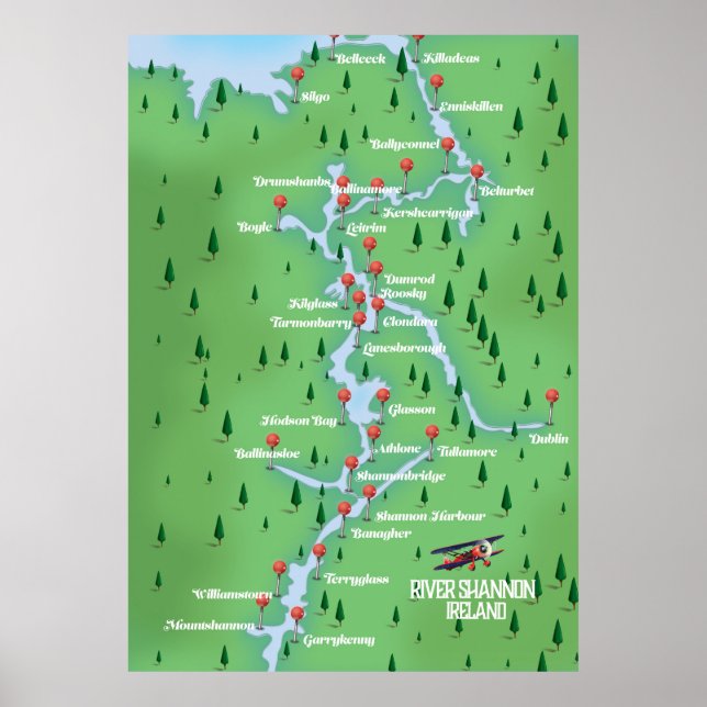 Affiche Carte de l'Irlande de la rivière Shannon (Devant)