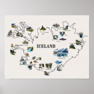 Affiche Carte de l'Islande