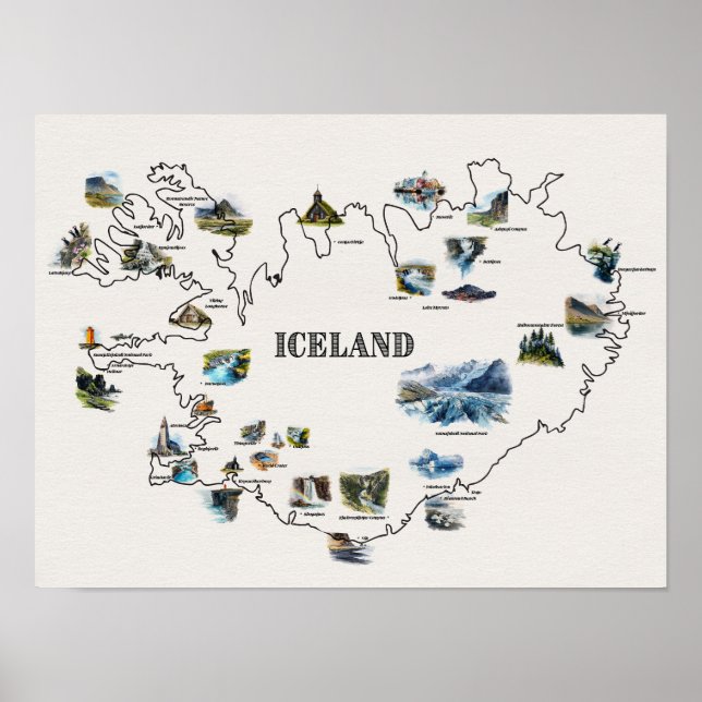 Affiche Carte de l'Islande (Devant)