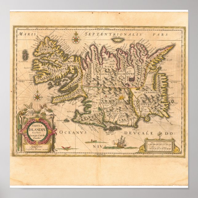 Affiche Carte de l'Islande (Blaeu, 1645) (Devant)