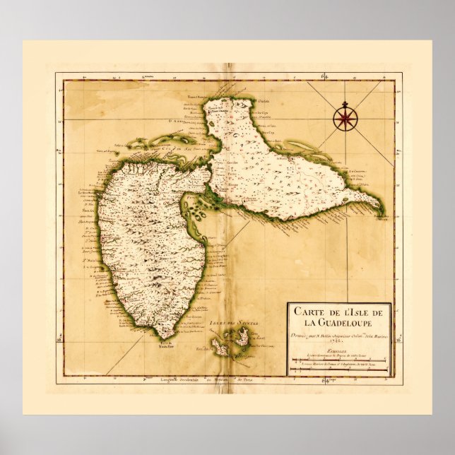 Affiche Carte de l'isle de la Guadeloupe (1742) (Devant)