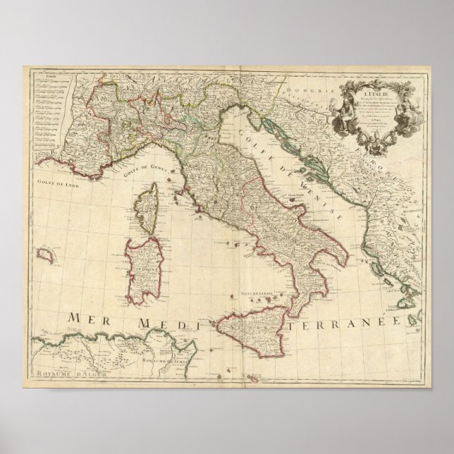 Affiche Carte de l'Italie 1700 (Devant)